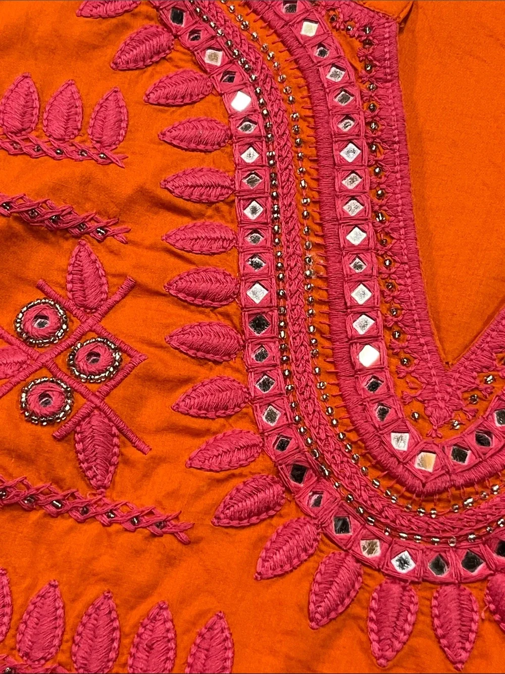 TORY BURCH Resort Pink Embroidered Orange Mirror Accents L. SLV Tunic 8  